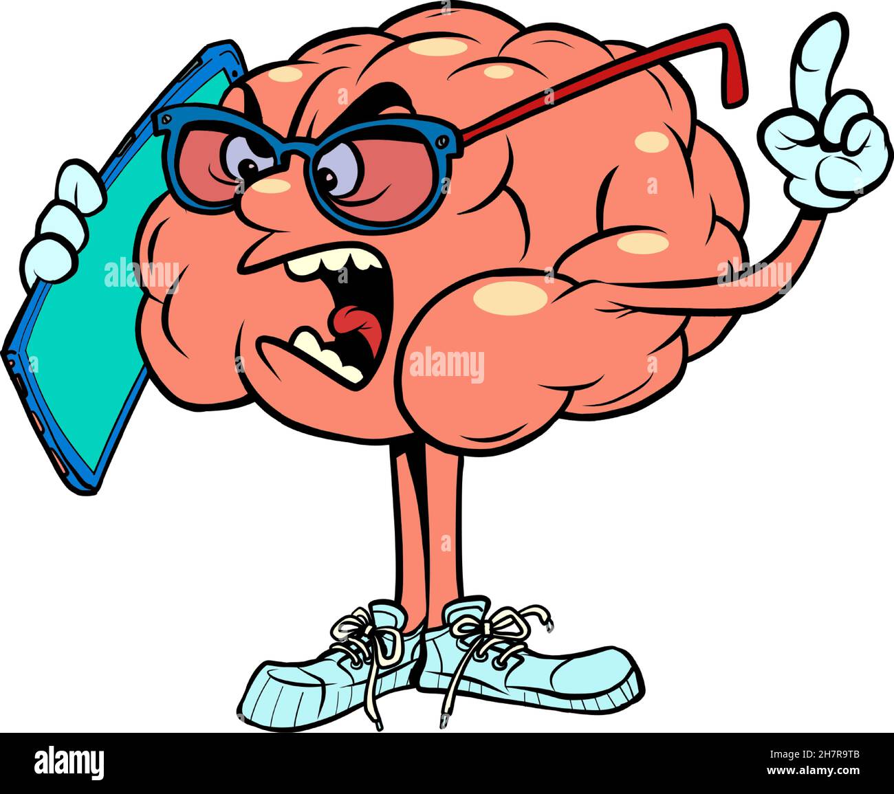 serious business negotiations by phone human brain character, smart wise Stock Vector