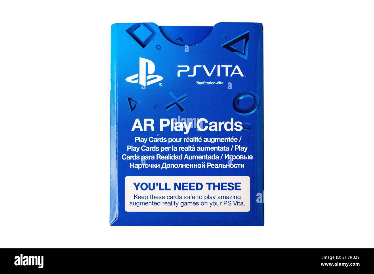 PlayStation Vita AR cardboard cards, augmented reality paper card markers  package, product object closeup, top view. PS Vita ar games, AR play cards  Stock Photo - Alamy