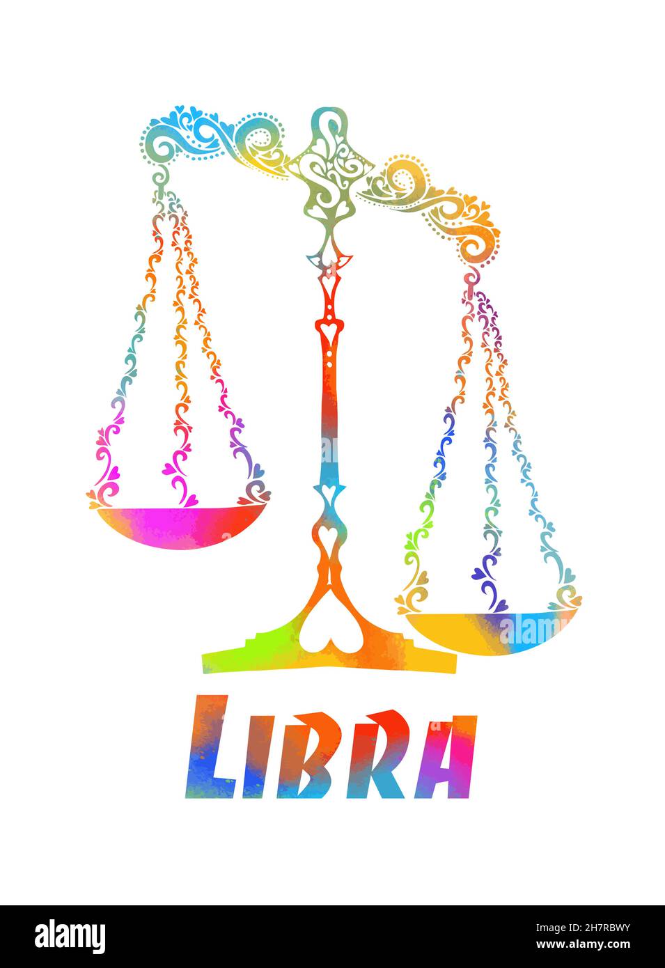 The scales are multicolored. Libra, the zodiac sign. Vector