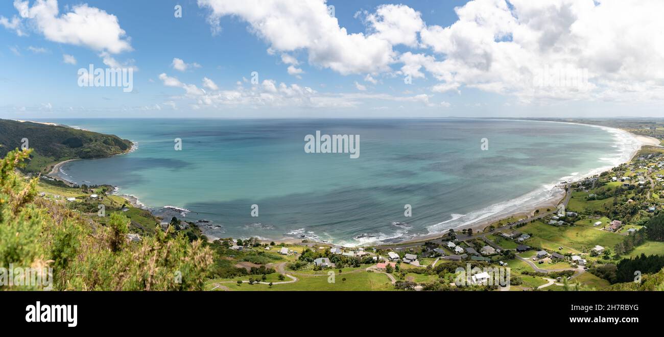 Panoramatic view of the Ninety Mile Beach, New Zealand Stock Photo