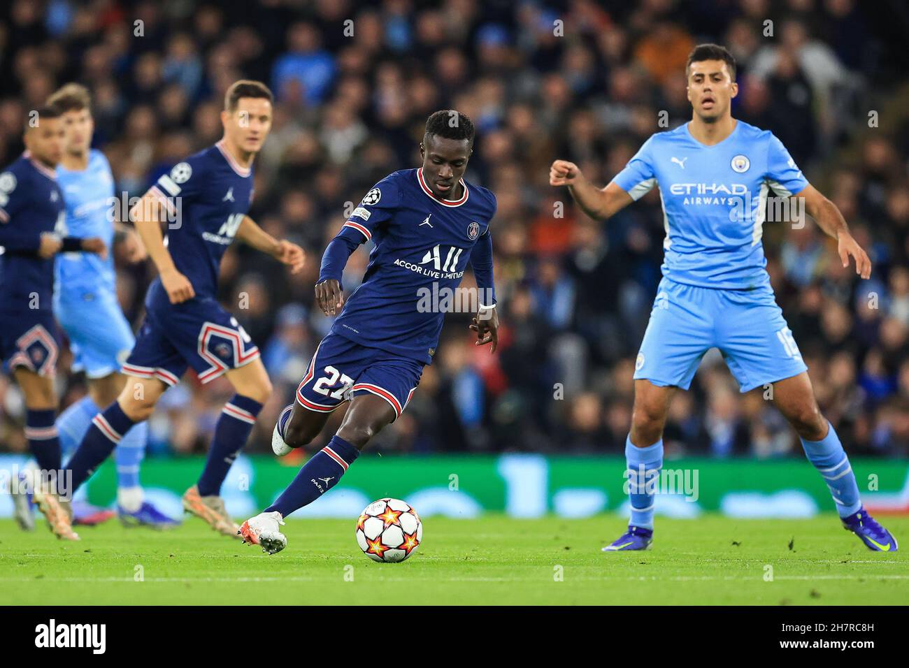 Idrissa Gueye #27 of Paris Saint-Germain in action during the game Stock Photo