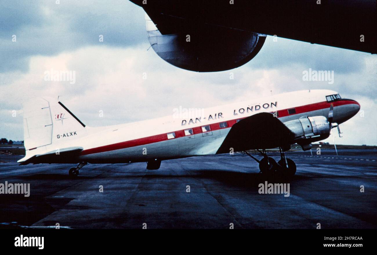 A Dan Air Douglas DC-3, C-47, airliner, registration G-ALXK, during the 1960s. Stock Photo