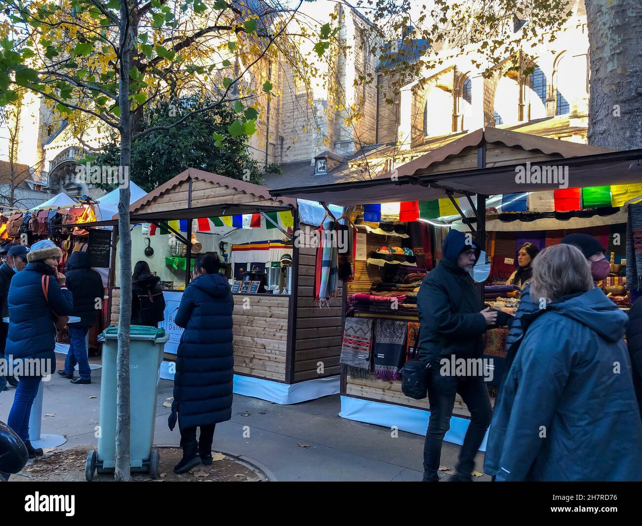 Paris, France, People Shopping on Street in French Christmas Market