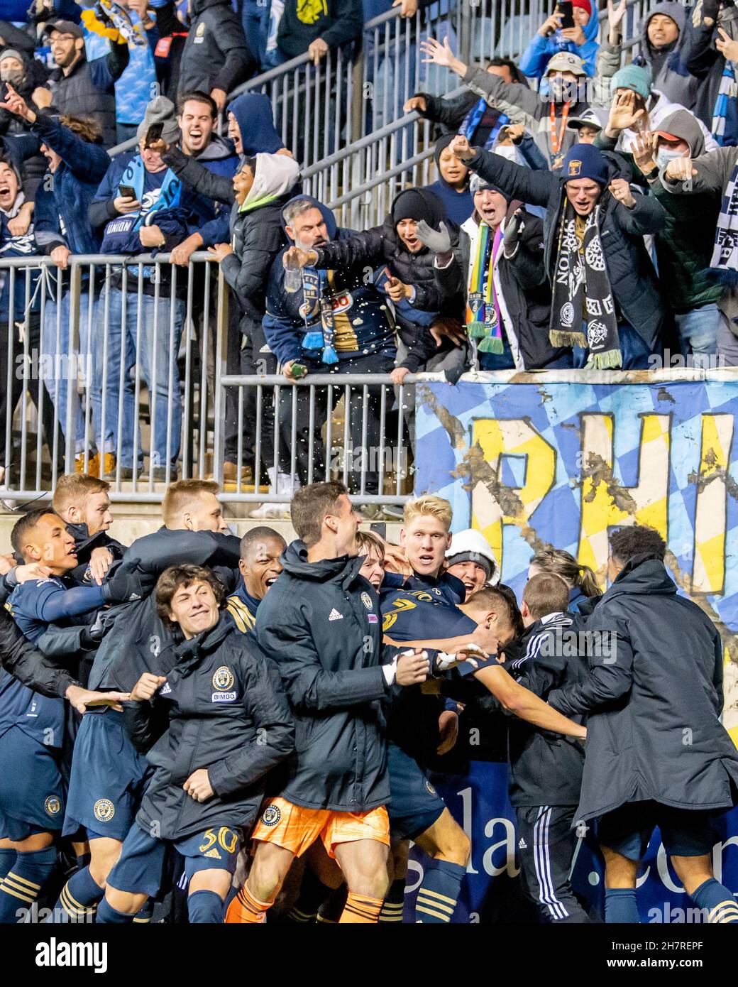 Philadelphia Union defender Jakob Glesnes celebrates his game-winning  overtime playoff goal against the New York Red Bull Stock Photo - Alamy