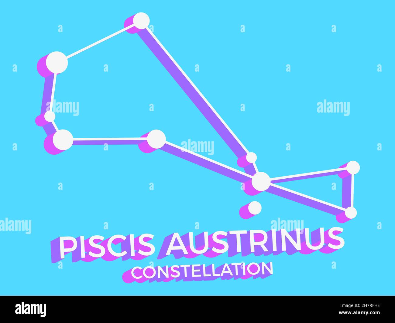 Piscis Austrinus constellation 3d symbol. Constellation icon in isometric style on blue background. Cluster of stars and galaxies. Vector illustration Stock Vector