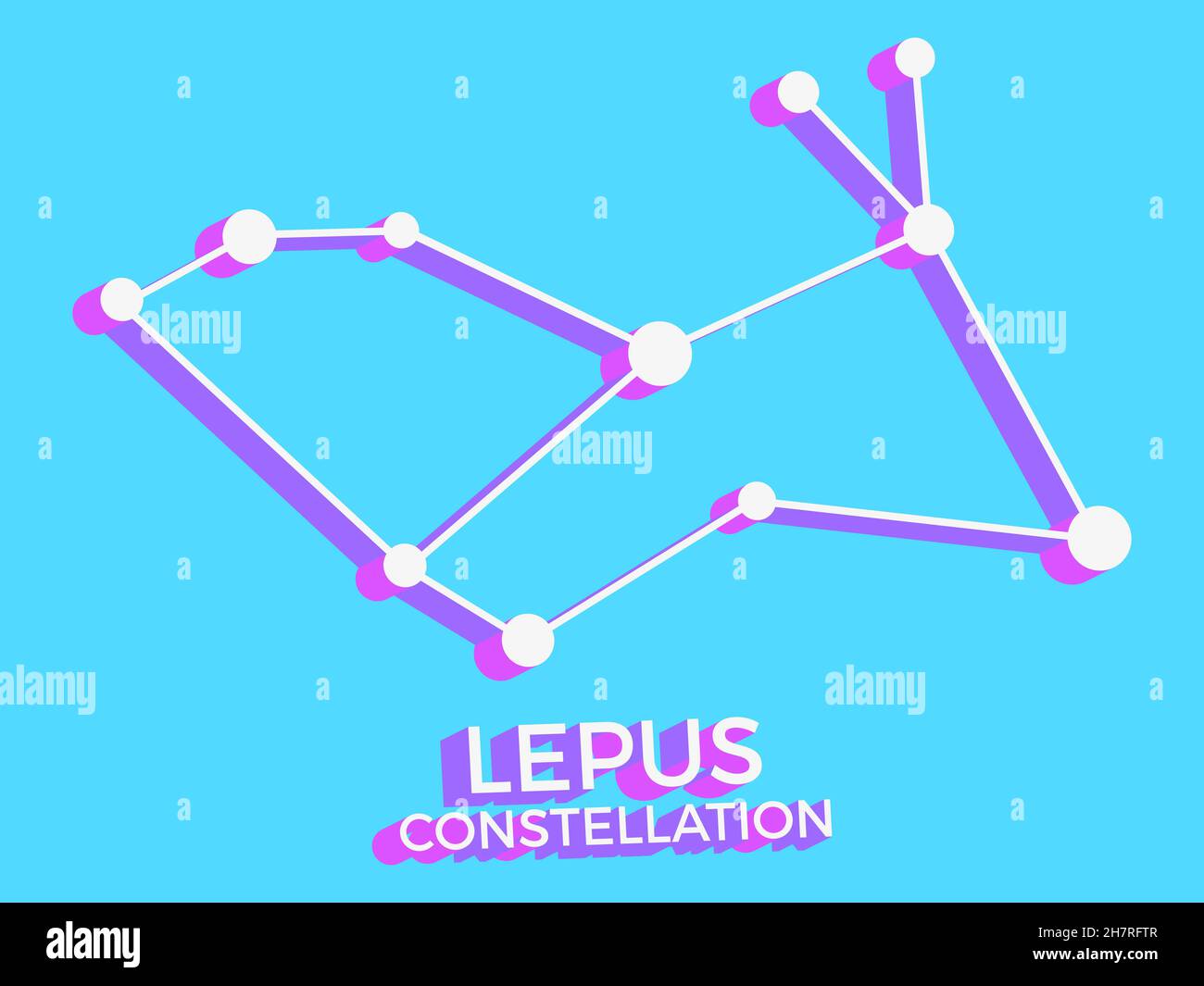 Lepus constellation 3d symbol. Constellation icon in isometric style on blue background. Cluster of stars and galaxies. Vector illustration Stock Vector