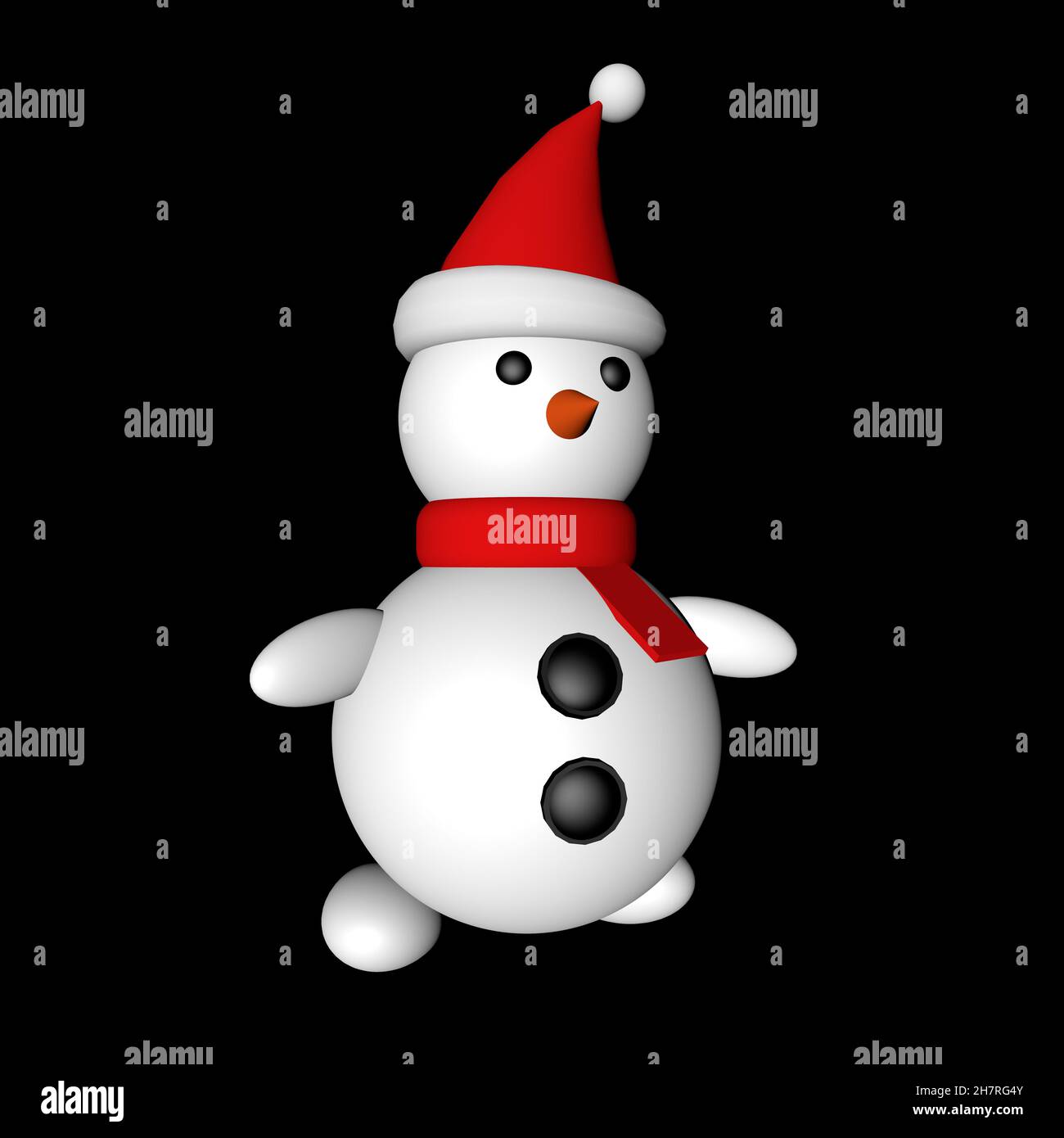 Snowman in a hat of Santa Claus on a black background, 3D rendering Stock Photo