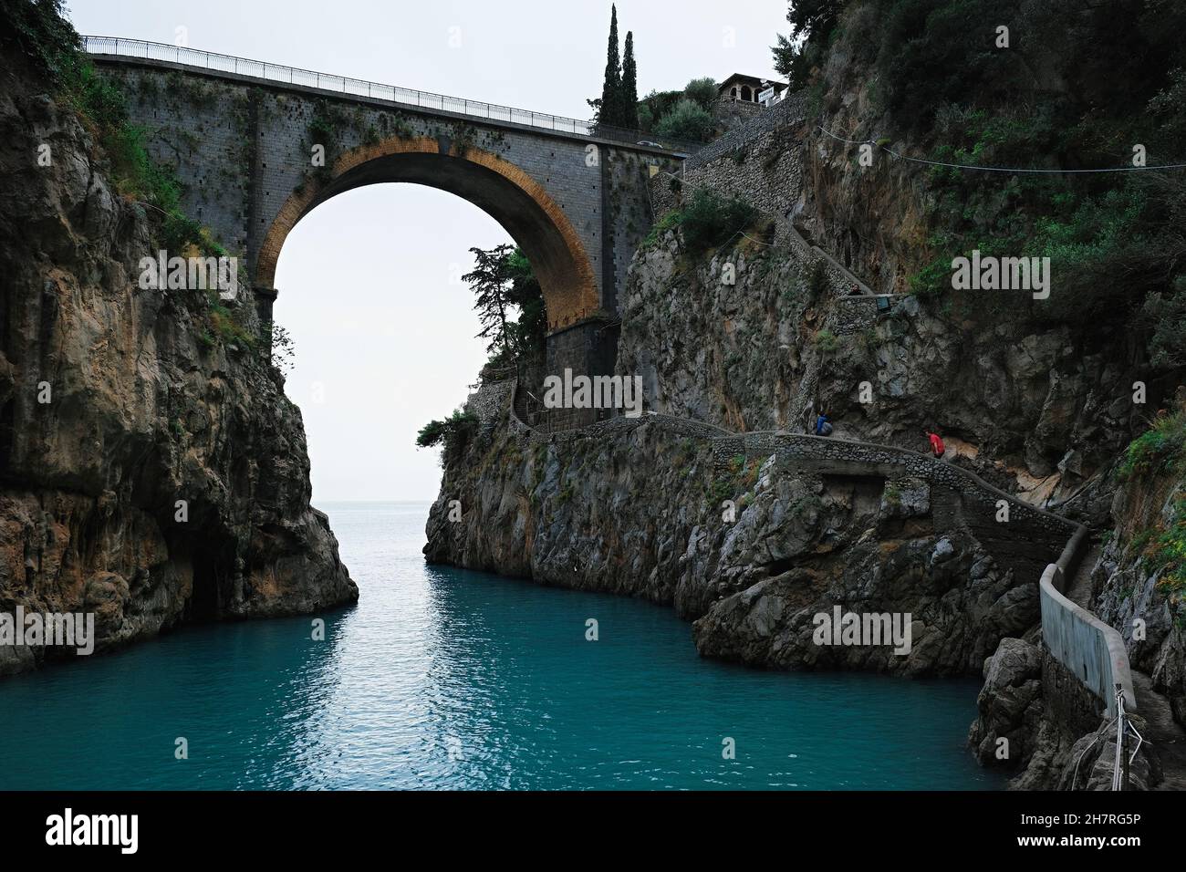 Fiordo di Furore Bridge and mediterranean sea(Fjord of Furore) , a beautiful hidden place in the province of Salerno , Amalfi coast, Italy Stock Photo
