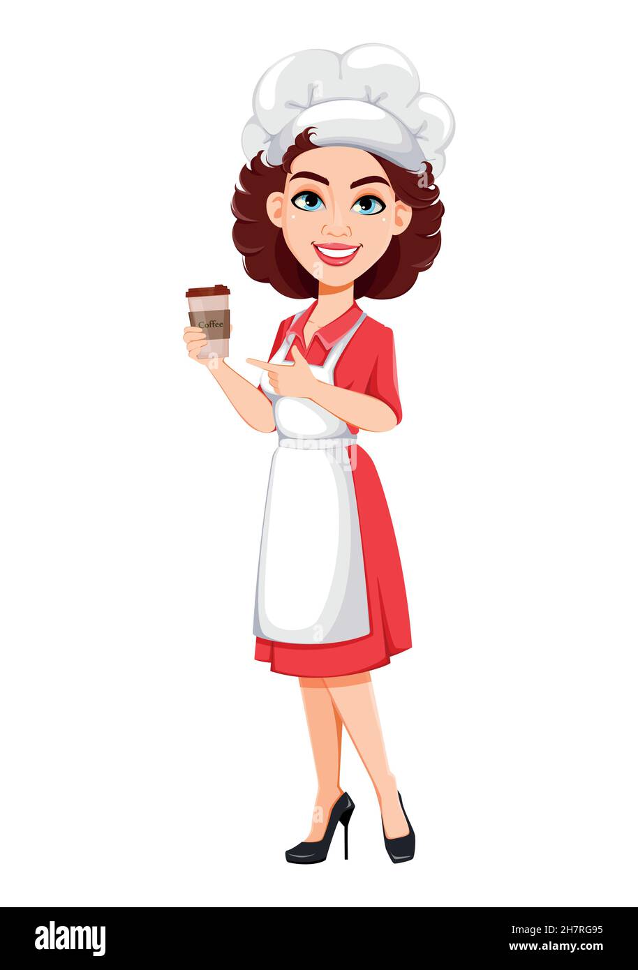 Chef woman having a coffee break. Cook lady in professional uniform. Cute  cartoon character. Stock vector illustration Stock Vector Image & Art -  Alamy