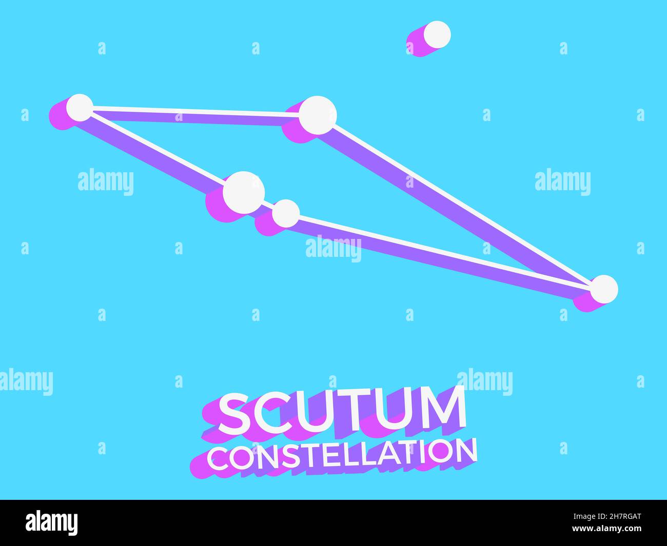 Scutum constellation 3d symbol. Constellation icon in isometric style on blue background. Cluster of stars and galaxies. Vector illustration Stock Vector