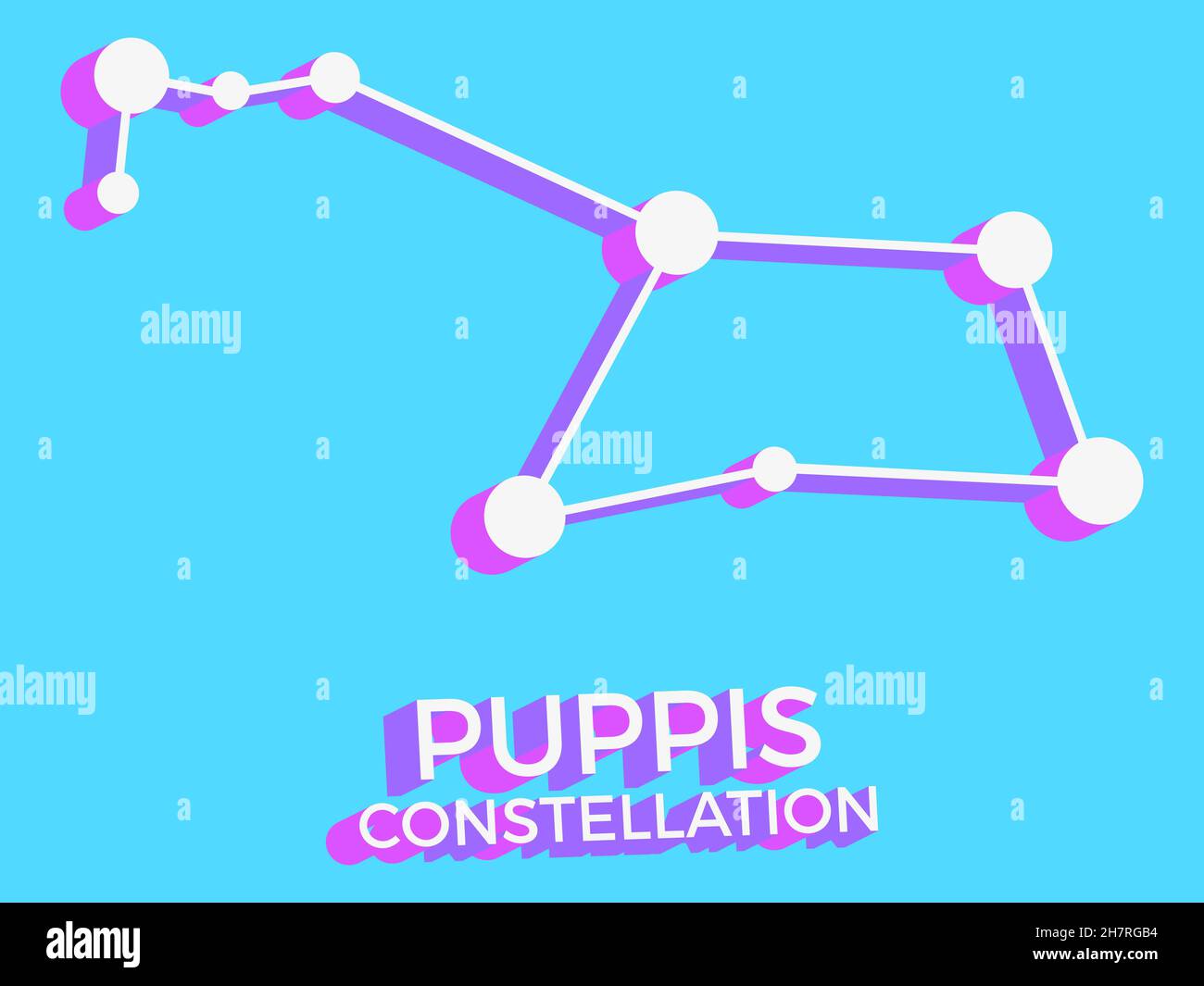Puppis constellation 3d symbol. Constellation icon in isometric style on blue background. Cluster of stars and galaxies. Vector illustration Stock Vector