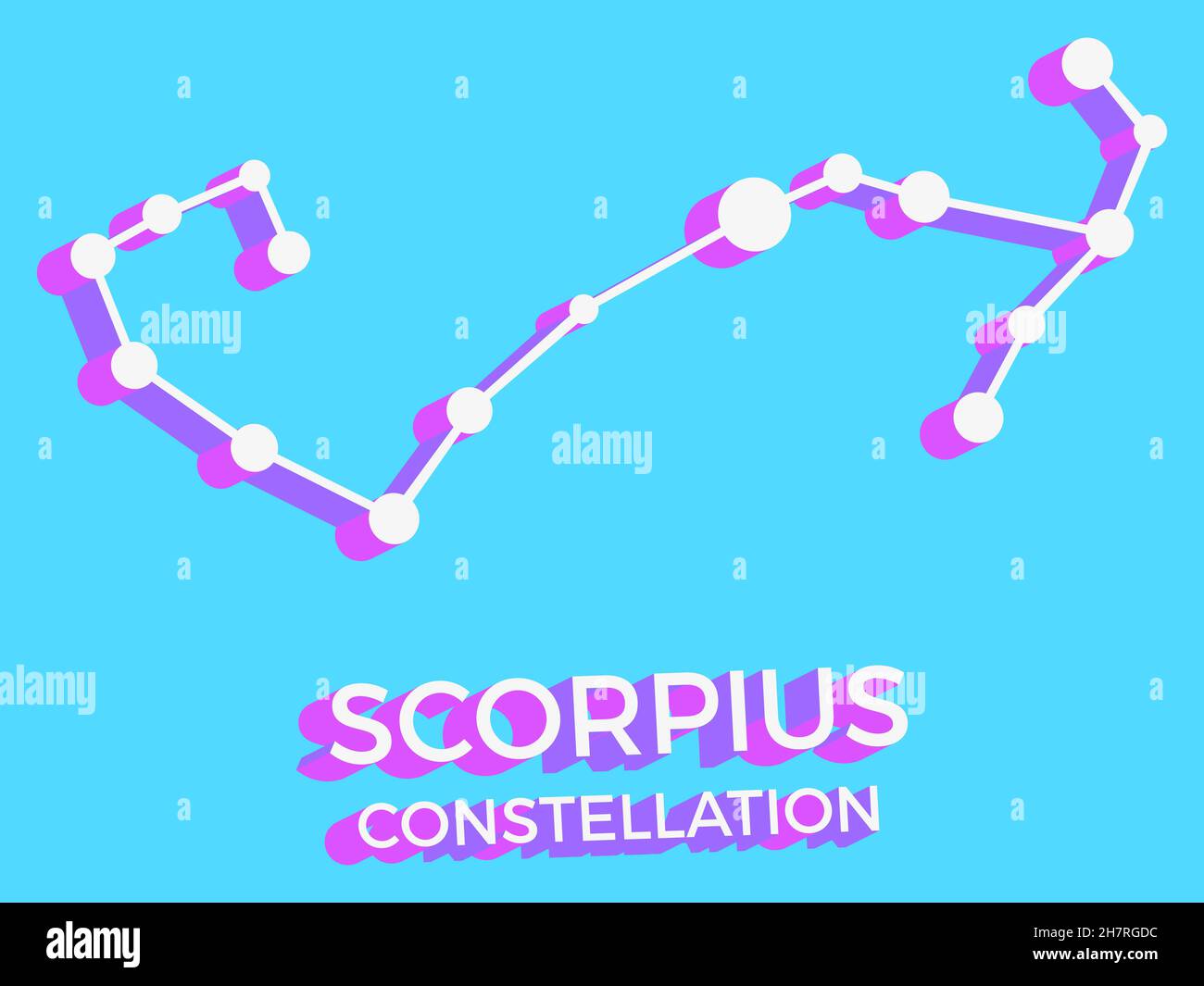 Scorpius constellation 3d symbol. Constellation icon in isometric style on blue background. Cluster of stars and galaxies. Vector illustration Stock Vector