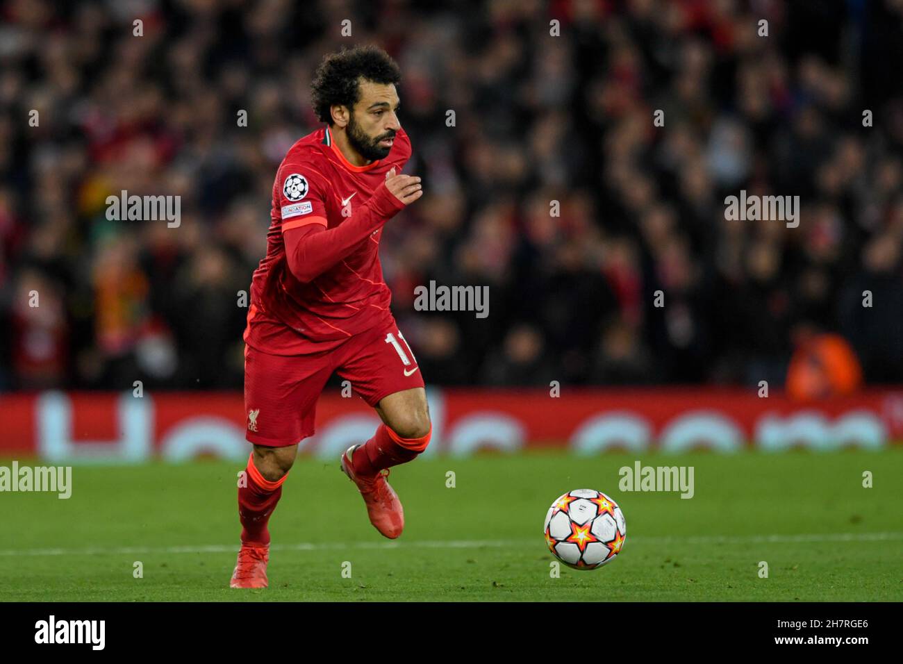 Mohamed Salah #11 of Liverpool runs forward with the ball Stock