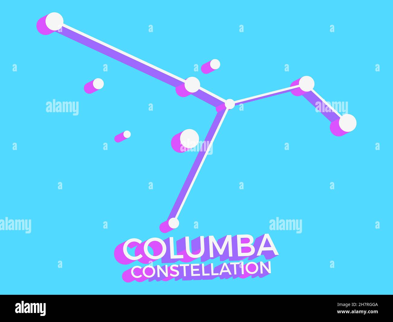 Columba constellation 3d symbol. Constellation icon in isometric style on blue background. Cluster of stars and galaxies. Vector illustration Stock Vector
