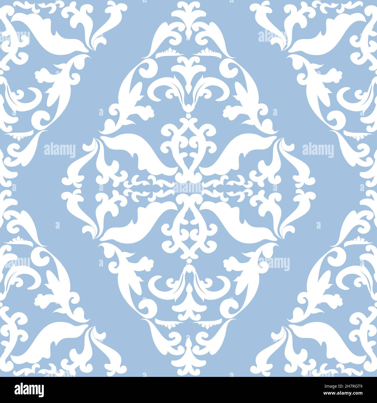 White abstract vintage pattern on blue background. Modern arabic
