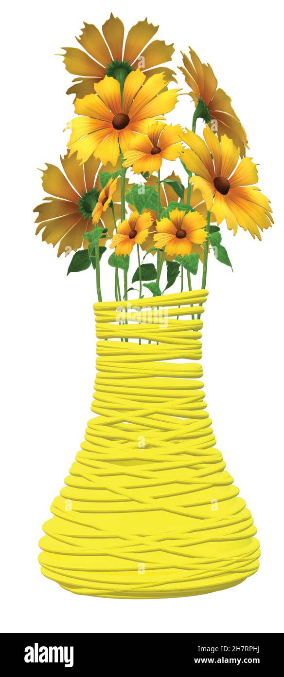 Yellow Flowers in Solid Yellow Vase Stock Vector