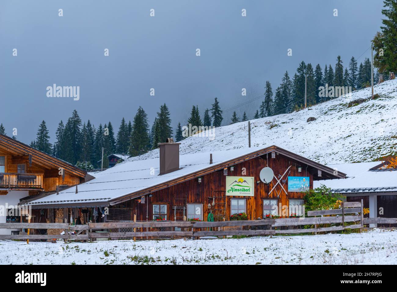 Snow-covered Winklmoosalm or Winklmoos Alp, high plateau 1170m ASL, Reit im  Winkl, Chiemgau, Upper Bavaria, Bavarian Alps, Southern Germany, Europe  Stock Photo - Alamy