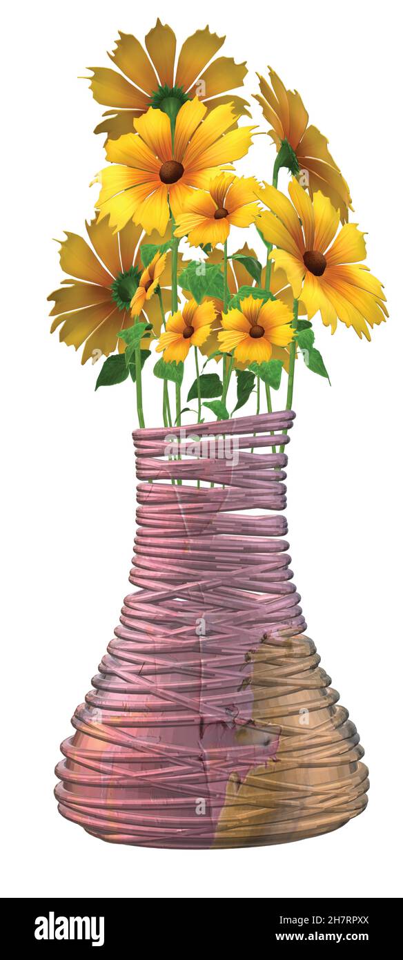 Yellow Flowers in Shiny Metal Pink Vase Stock Vector Image & Art Alamy