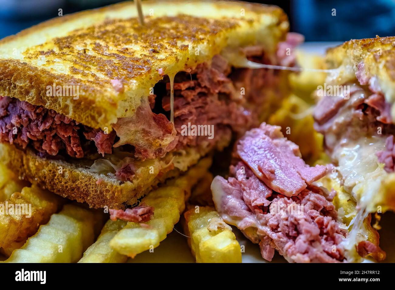 Corned Beef on Hot Reuben Sandwich Stock Photo Alamy