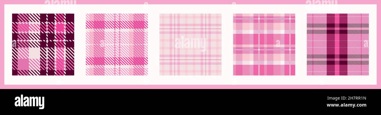 Girly pink seamless plaid vector pattern collection. Gingham bright ...