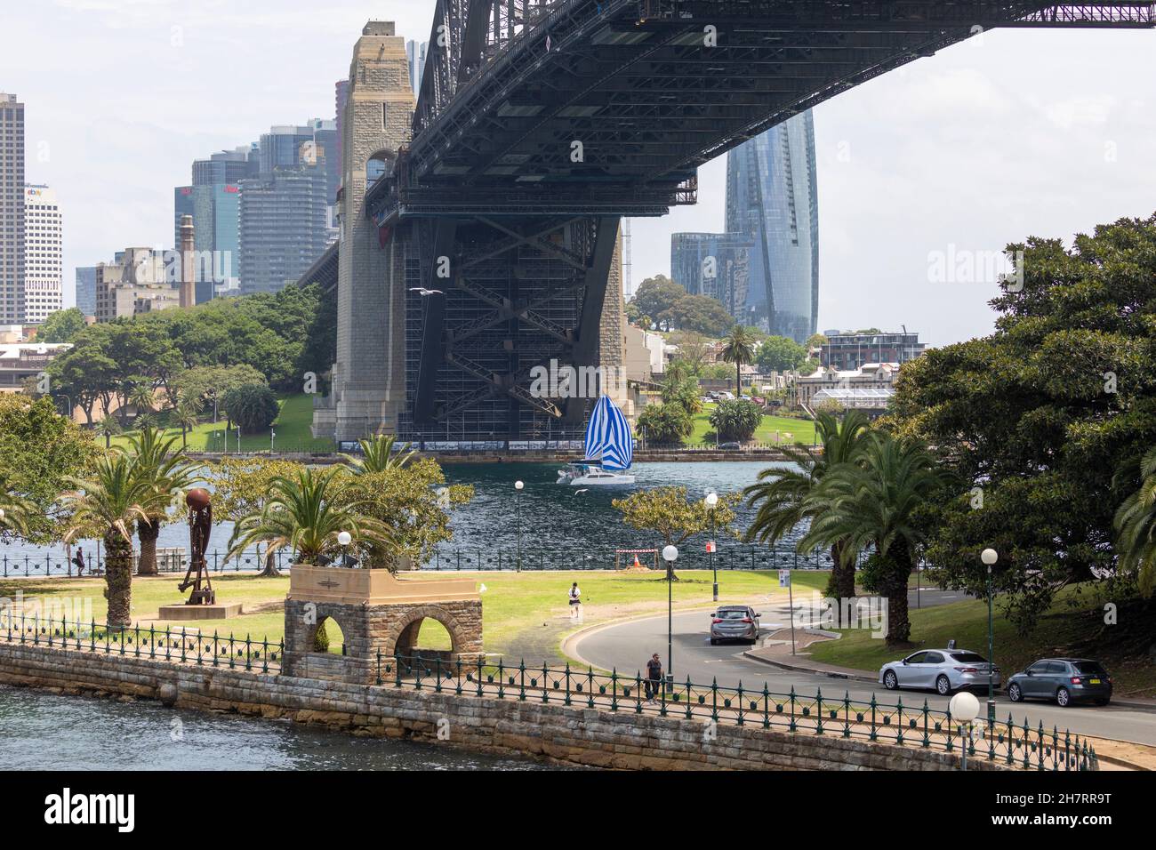 Milsons Point and Sydney Harbour bridge looking south to the city and crown casino building,Sydney,Australia Stock Photo