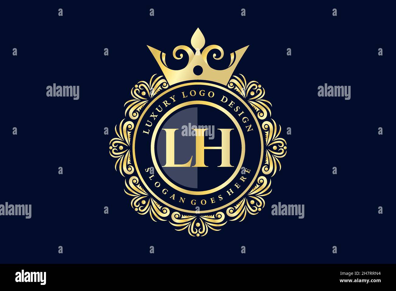LH Initial Letter Gold calligraphic feminine floral hand drawn heraldic ...
