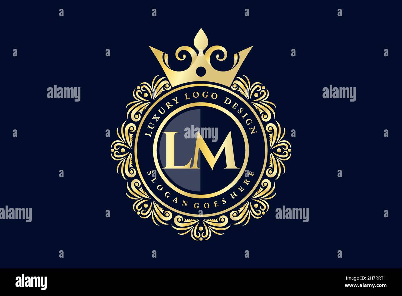 LM Initial Letter Gold calligraphic feminine floral hand drawn heraldic monogram antique vintage style luxury logo design Premium Stock Vector