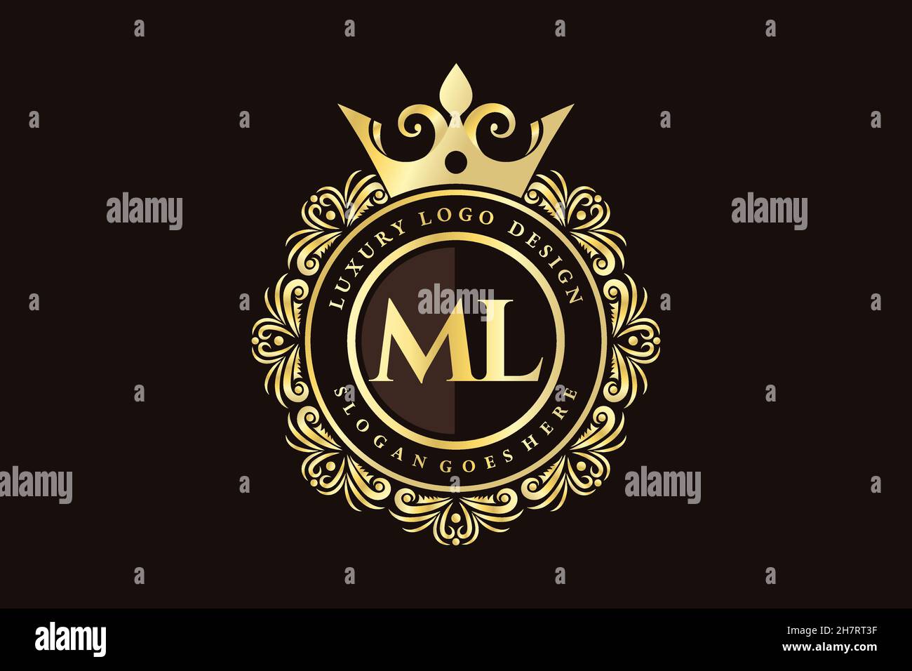 ML Initial Letter Gold calligraphic feminine floral hand drawn heraldic monogram antique vintage style luxury logo design Premium Stock Vector