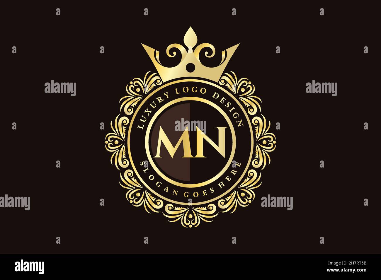 MN Initial Letter Gold calligraphic feminine floral hand drawn heraldic monogram antique vintage style luxury logo design Premium Stock Vector