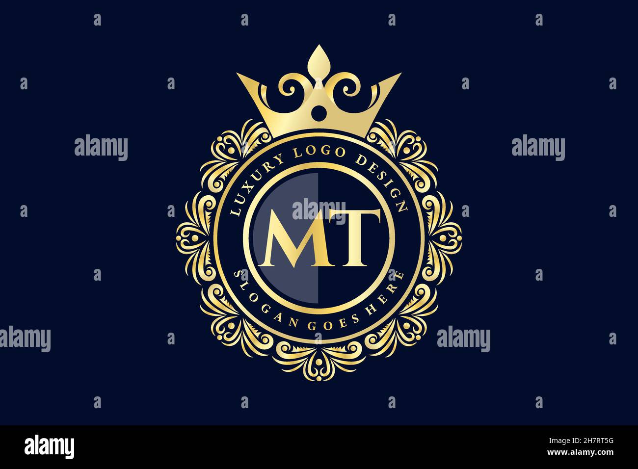 MT Initial Letter Gold calligraphic feminine floral hand drawn heraldic monogram antique vintage style luxury logo design Premium Stock Vector