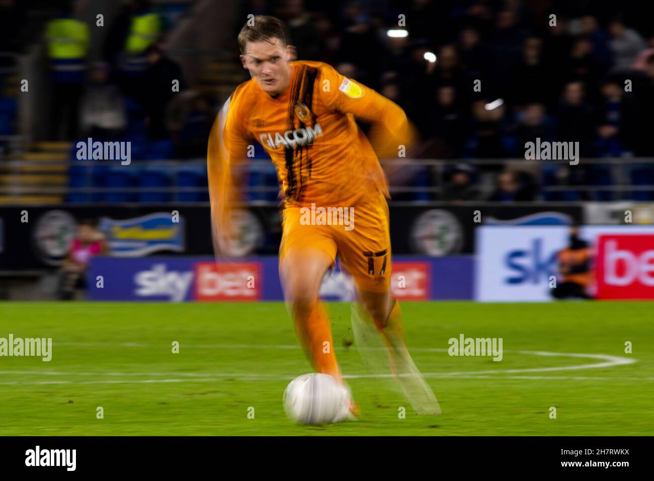 Cardiff, UK. 24th Nov, 2021. Sean McLoughlin of Hull City in action. EFL Skybet championship match, Cardiff city v Hull city at the Cardiff City Stadium in Cardiff, Wales on Wednesday 24th November 2021. this image may only be used for Editorial purposes. Editorial use only, license required for commercial use. No use in betting, games or a single club/league/player publications. pic by Lewis Mitchell/Andrew Orchard sports photography/Alamy Live news Credit: Andrew Orchard sports photography/Alamy Live News Stock Photo