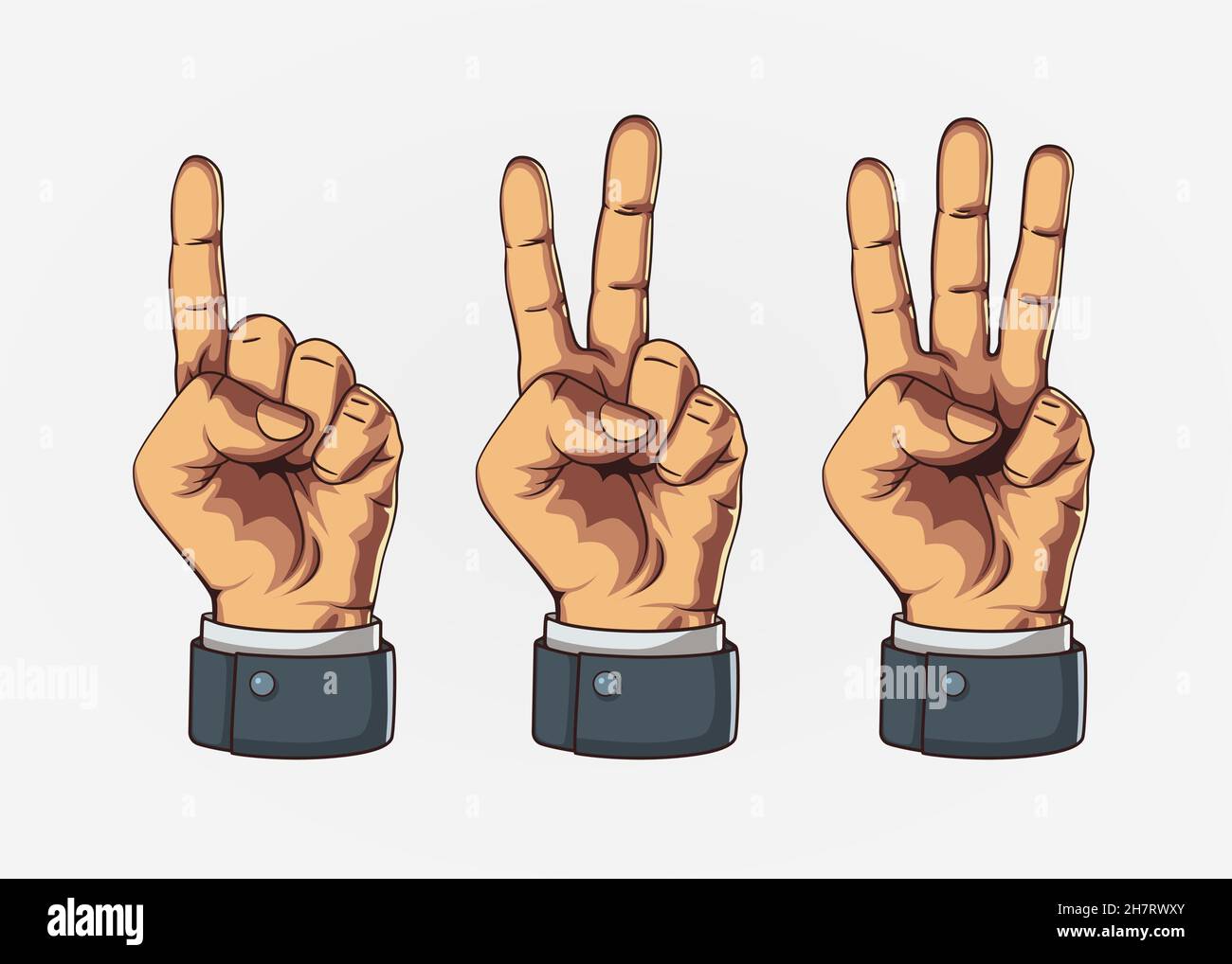 Set of counting one two three hand sign. Three steps or options concept. Vector illustration Stock Vector
