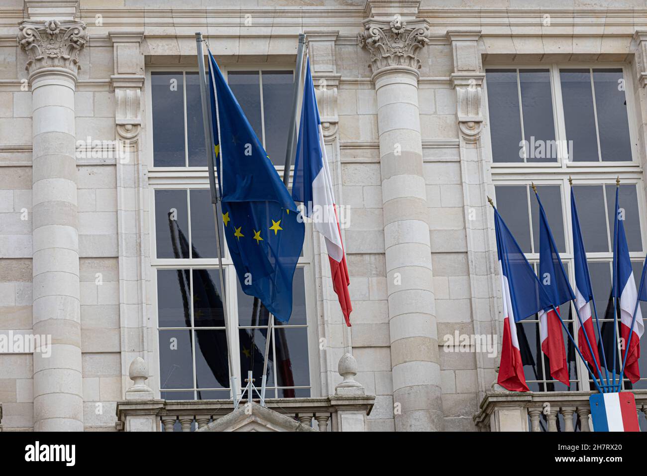 Building with EU and France flags Stock Photo