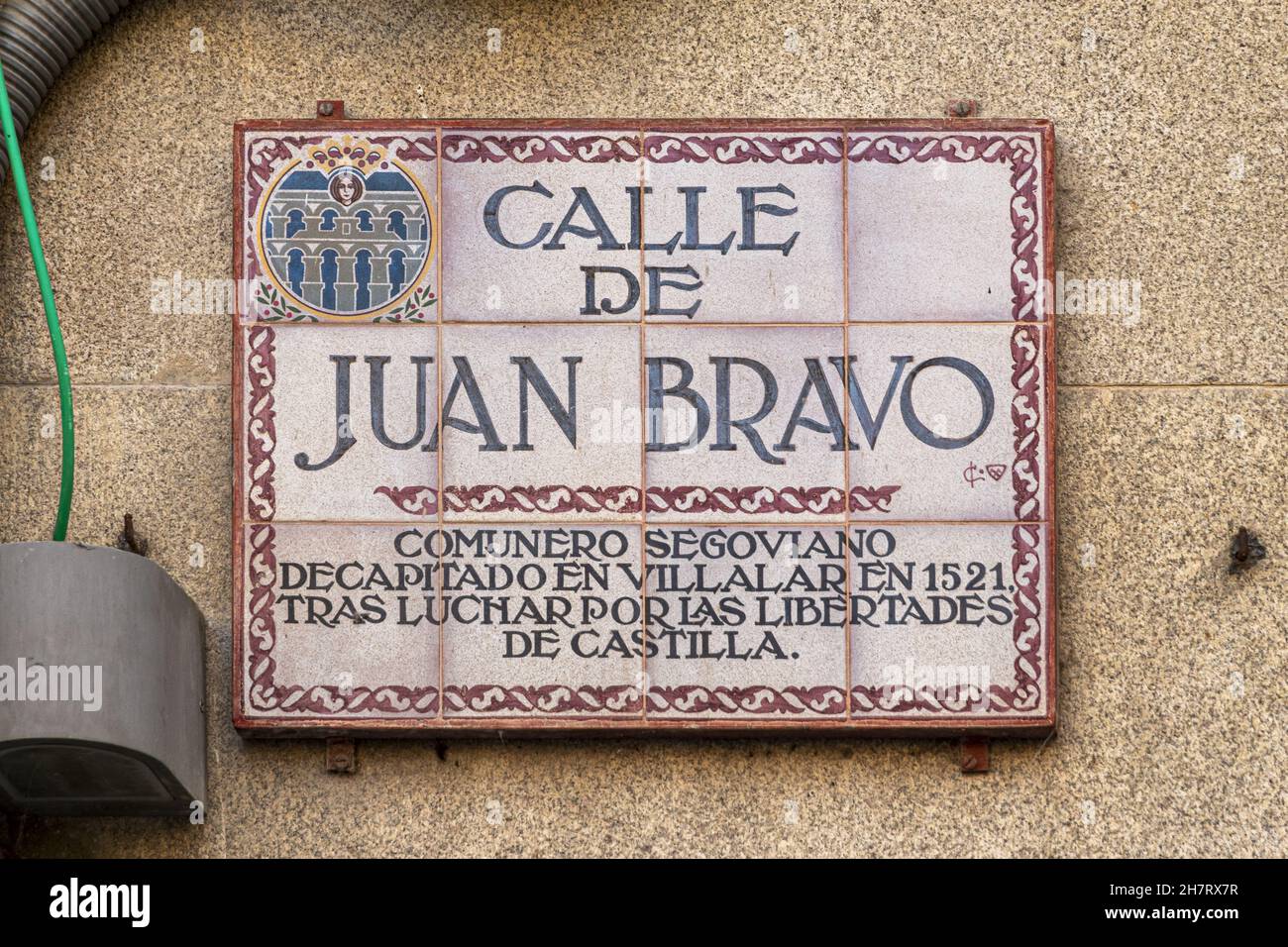 SEGOVIA, SPAIN Sep 17, 2021 An Azulejo (tin glazed tile) with the