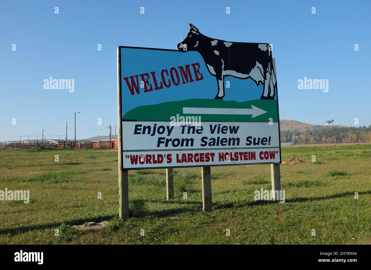 NEW SALEM, NORTH DAKOTA 3 OCT 2021 Sign at Salem Sue, the worlds