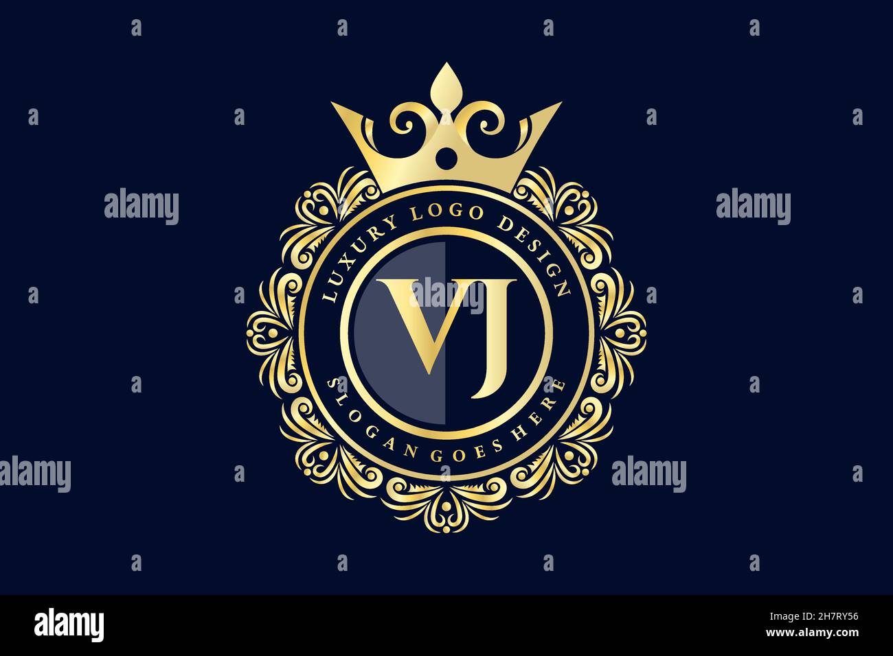 VJ Initial Letter Gold calligraphic feminine floral hand drawn heraldic monogram antique vintage style luxury logo design Premium Stock Vector