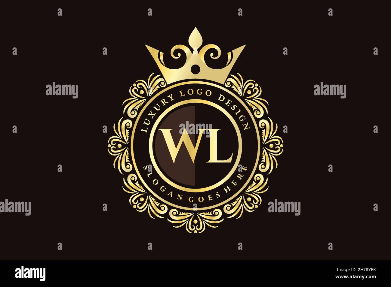 WL Initial Letter Gold calligraphic feminine floral hand drawn heraldic monogram antique vintage style luxury logo design Premium Stock Vector
