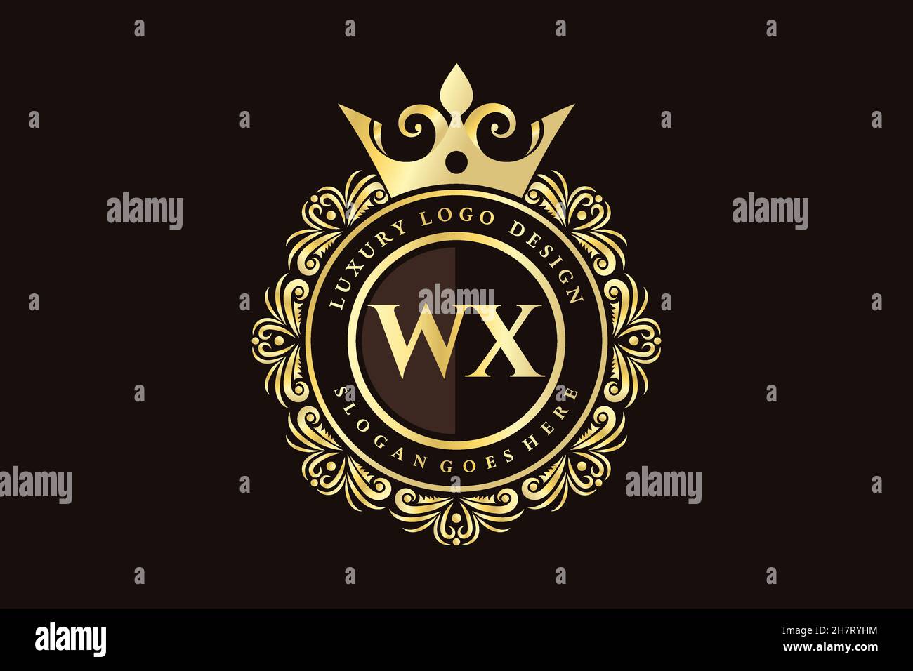 WX Initial Letter Gold calligraphic feminine floral hand drawn heraldic monogram antique vintage style luxury logo design Premium Stock Vector