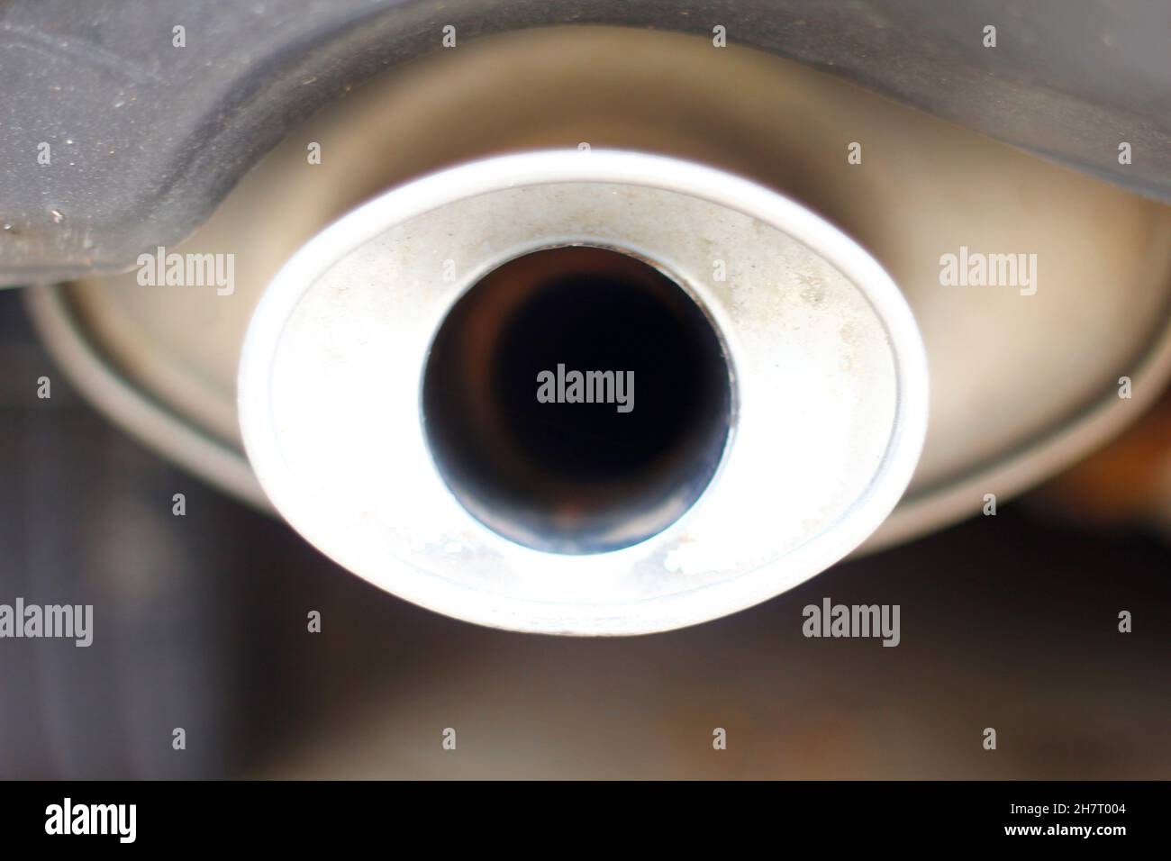 Head on View of a tailpipe of a muffler Stock Photo