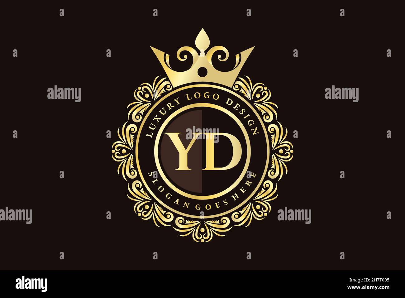 YD Initial Letter Gold calligraphic feminine floral hand drawn heraldic monogram antique vintage style luxury logo design Premium Stock Vector