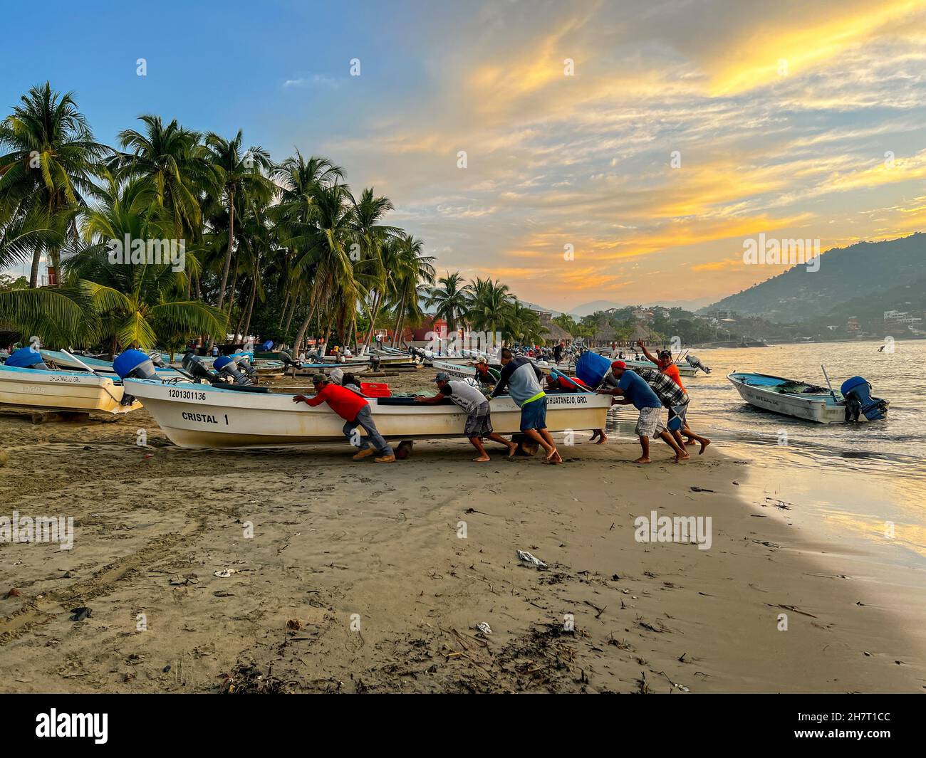 Sunrise, Fish Market, Zihuatanejo, Ixtapa, Guerrero, Mexico Stock Photo