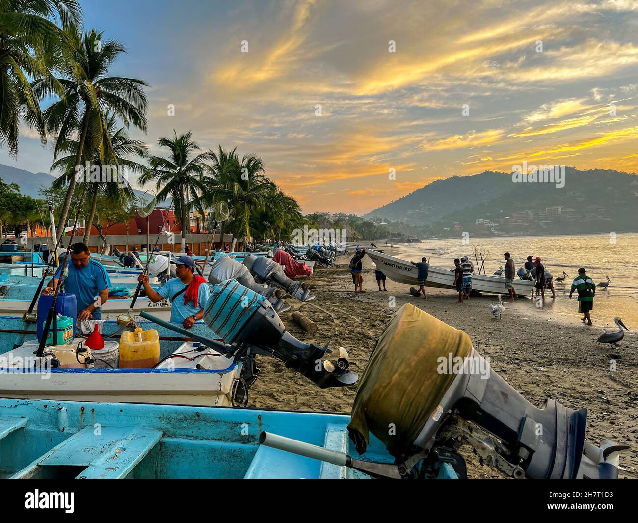 Sunrise, Fish Market, Zihuatanejo, Ixtapa, Guerrero, Mexico Stock Photo