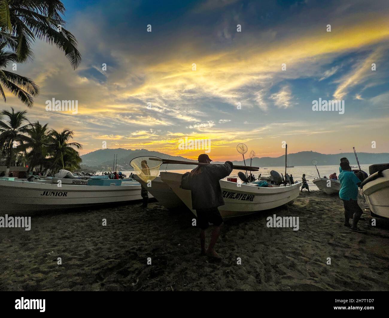 Sunrise, Fish Market, Zihuatanejo, Ixtapa, Guerrero, Mexico Stock Photo