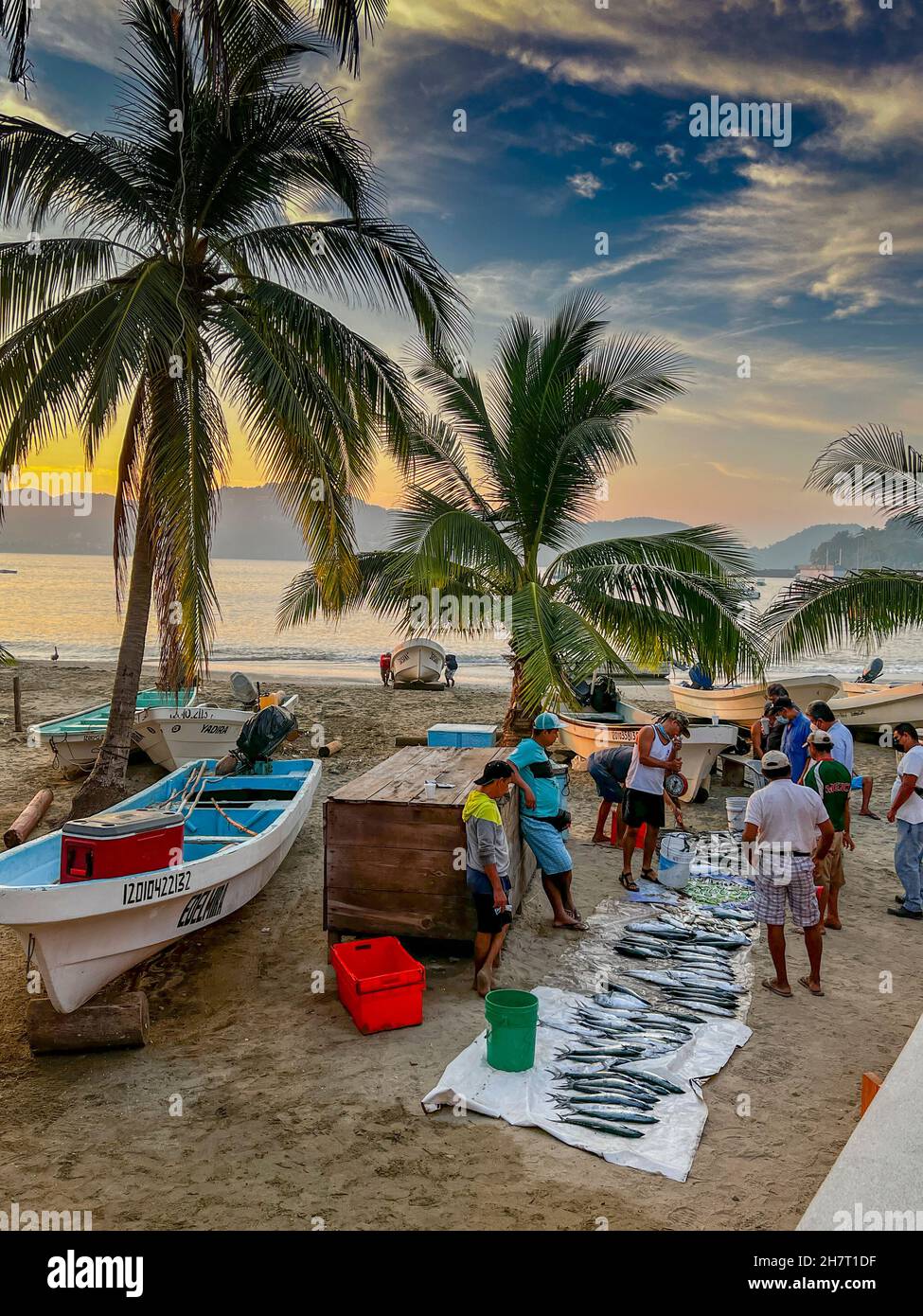 Sunrise, Fish Market, Zihuatanejo, Ixtapa, Guerrero, Mexico Stock Photo