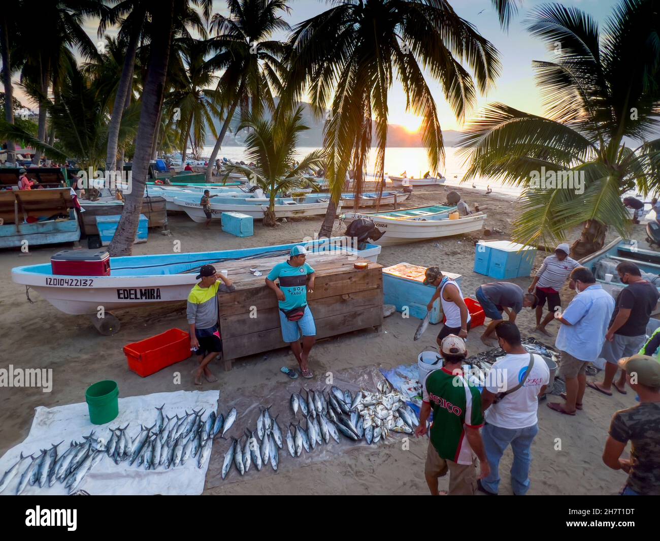 Sunrise, Fish Market, Zihuatanejo, Ixtapa, Guerrero, Mexico Stock Photo