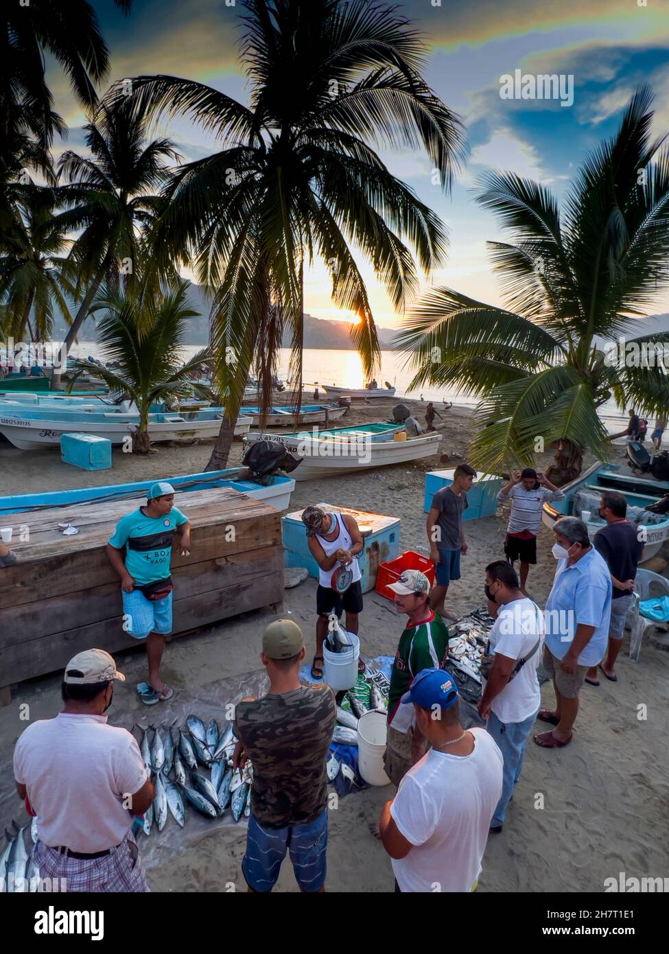 Sunrise, Fish Market, Zihuatanejo, Ixtapa, Guerrero, Mexico Stock Photo