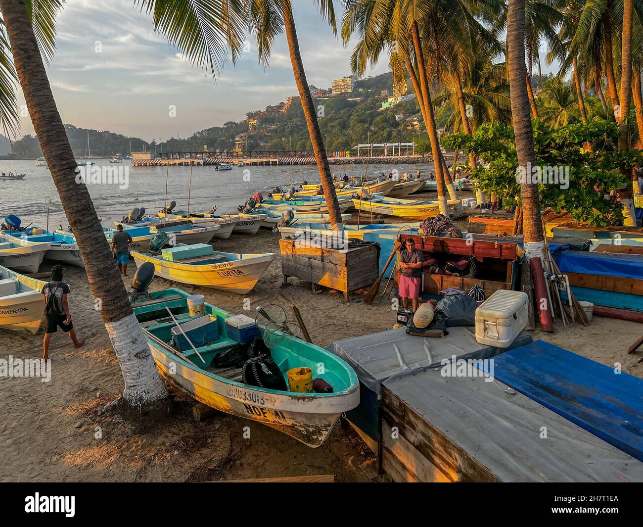Sunrise, Fish Market, Zihuatanejo, Ixtapa, Guerrero, Mexico Stock Photo