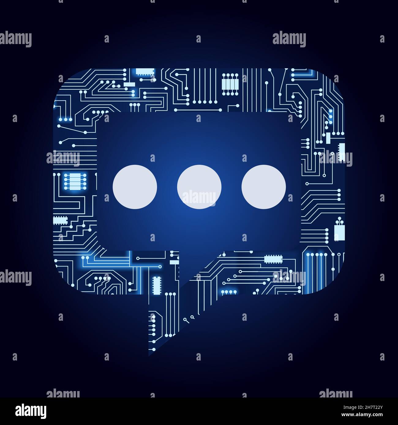 Chat balloon icon with electronics circuit. Blue and gradient background. Stock Vector