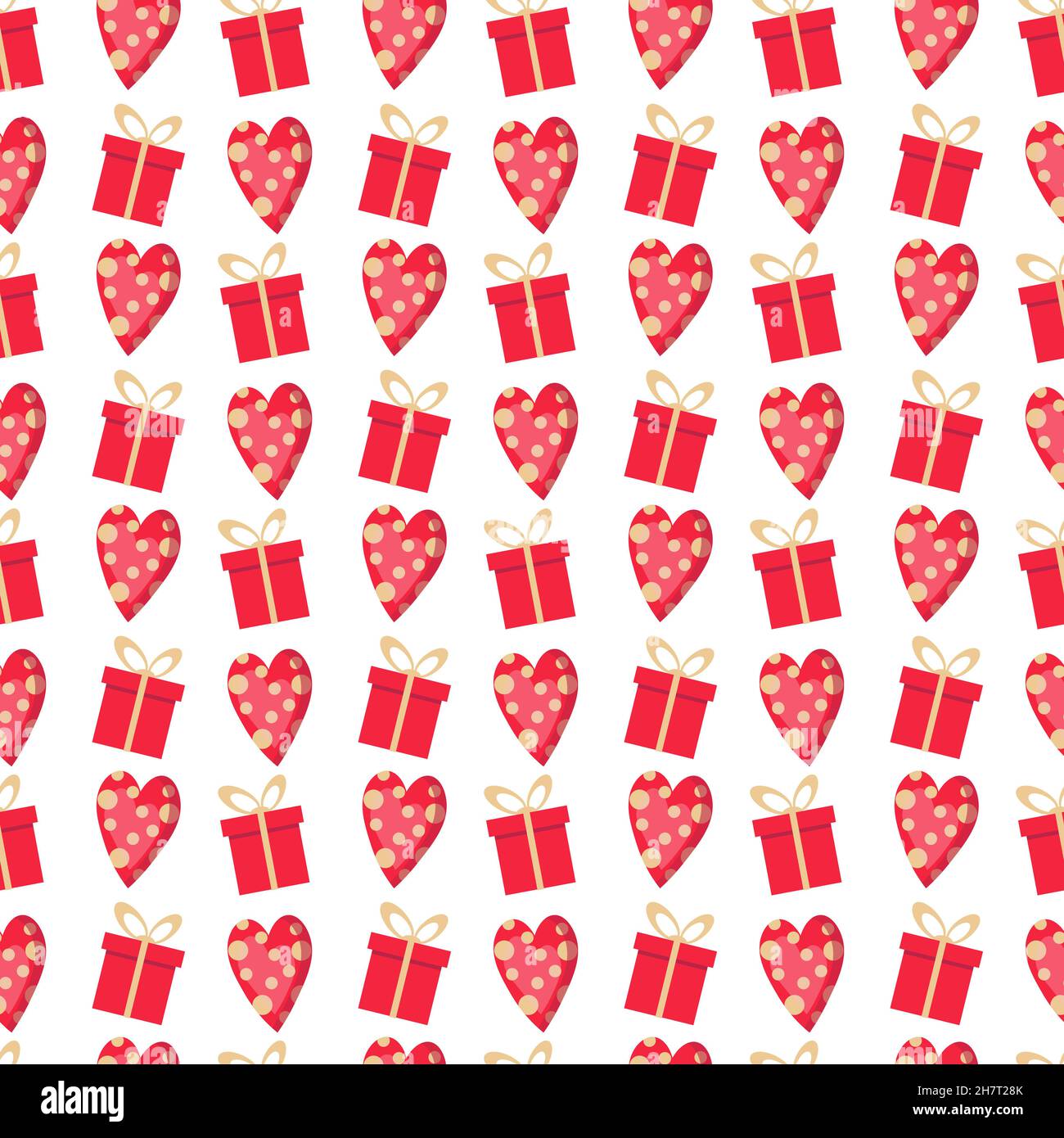 Pattern with a box of gifts and hearts for valentines day. Vector ...