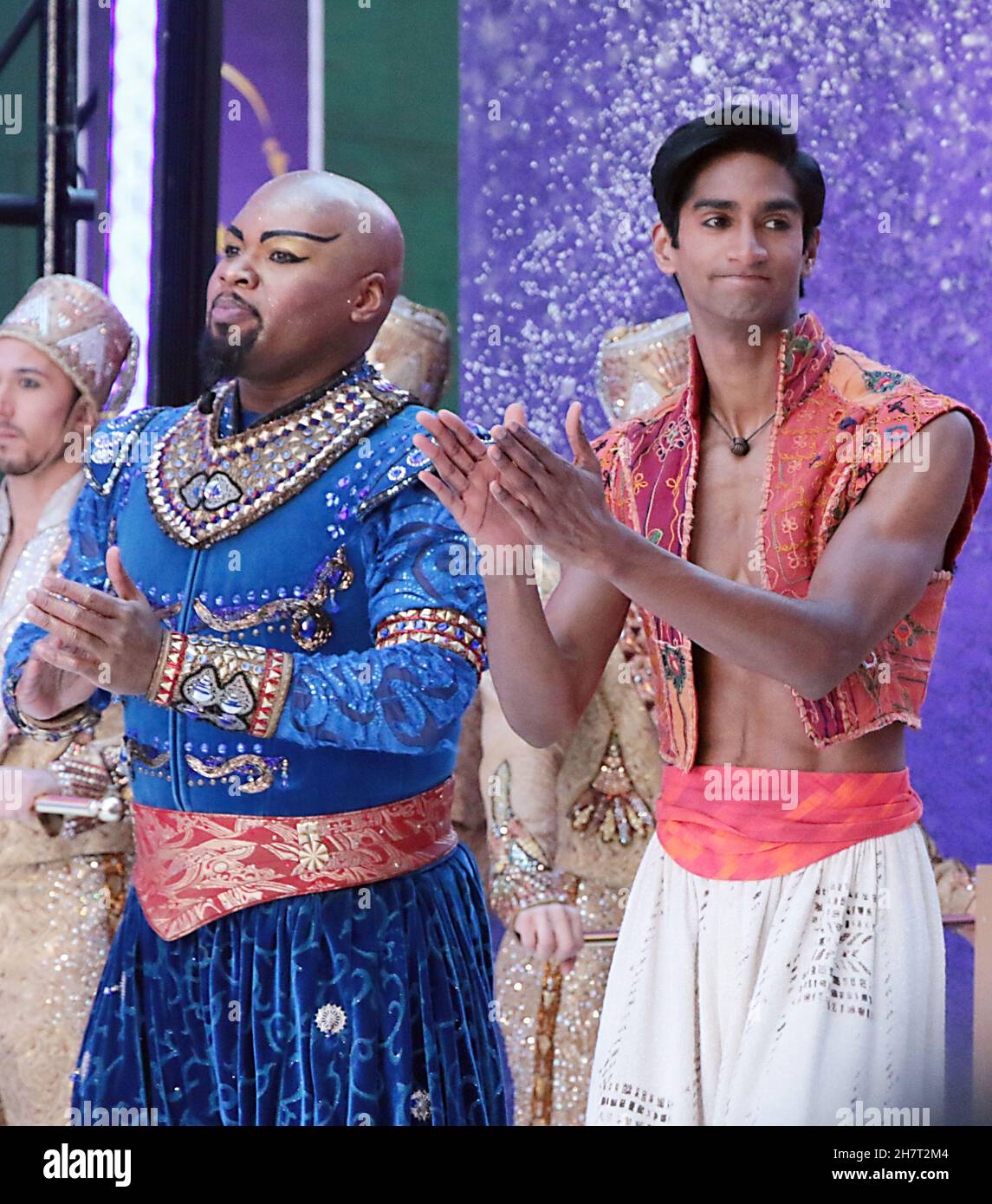 New York, NY, USA. 24th Nov, 2021. Michael James Scott, Michael Maliakel  and the cast of Aladdin perform on Good Morning America at Times Square in  New York City on November 24,
